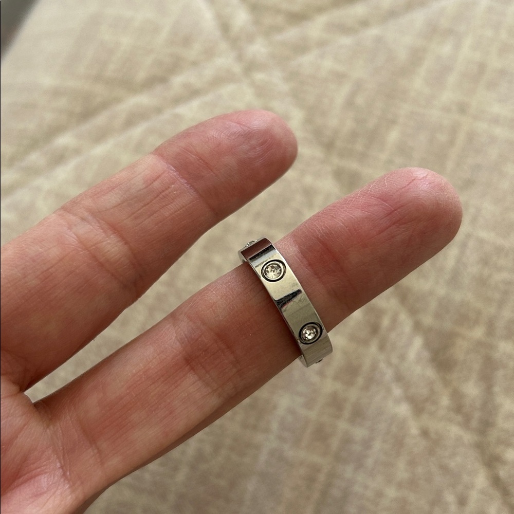 Silver Band Ring with Crystal Accents